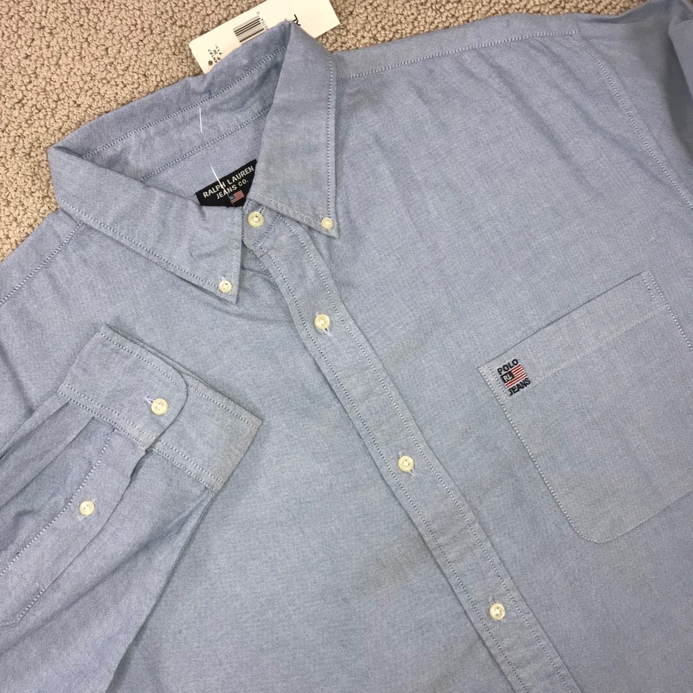 Polo Jeans Co Ralph Lauren Mens XL Blue Cotton‎ Oxford Button Down Shirt NWT